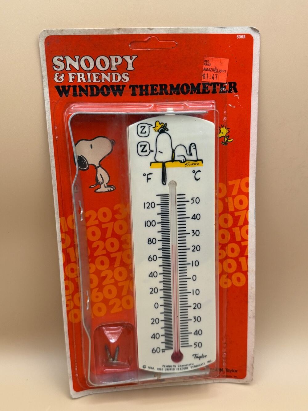 🐾 Vintage Taylor Snoopy & Friends Window Thermometer No. 5362 NOS Peanuts